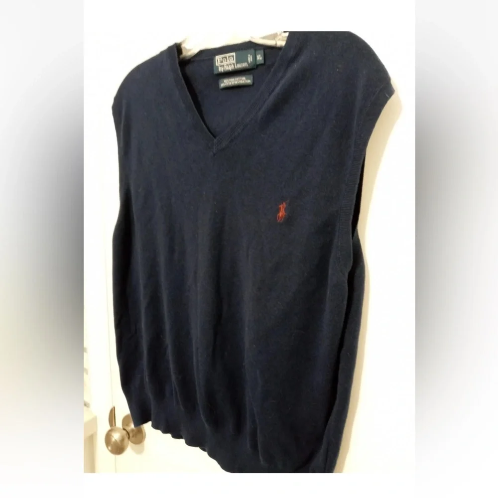 Polo Ralph Lauren Men’s Navy blue Pima cotton pullover V Neck sweater vest XL